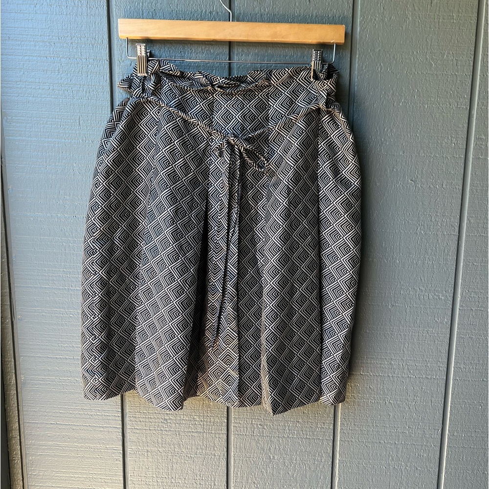 Banana Republic Silk Cotton Beige & Black Pleated A-line Office Evening Skirt